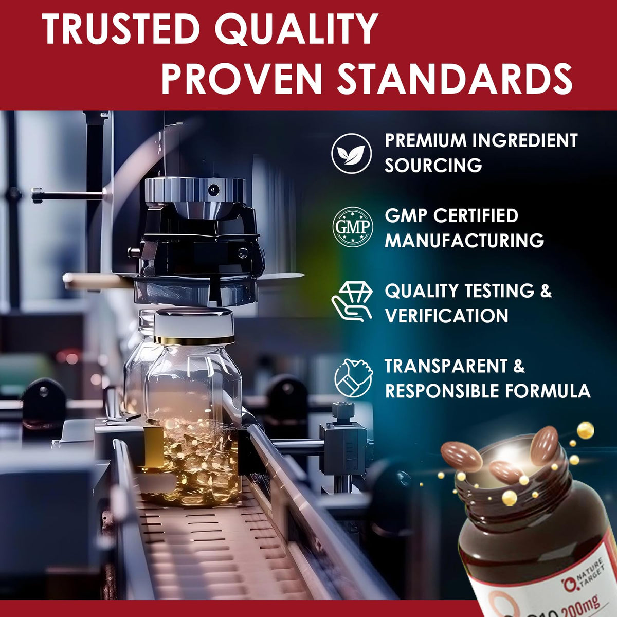 Gélules de NATURE TARGET CoQ10 200mg avec PQQ dans une main