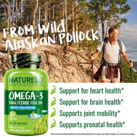 Gélules de NATURELO Omega 3 sur fond blanc