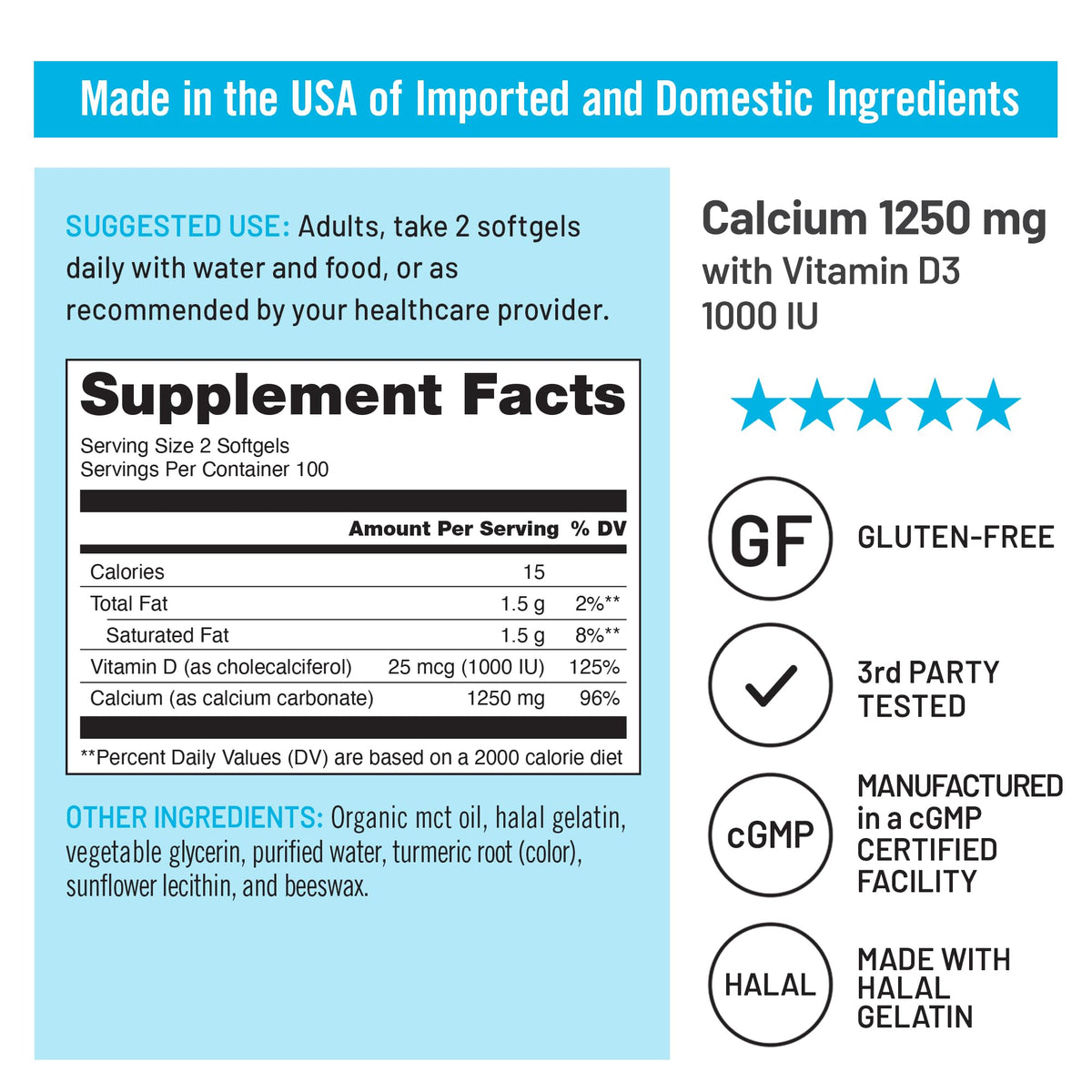 Gélules de NatureWise Calcium 1250mg + Vitamine D3 sur une table