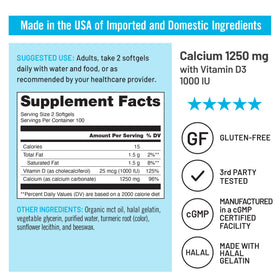 Gélules de NatureWise Calcium 1250mg + Vitamine D3 sur une table