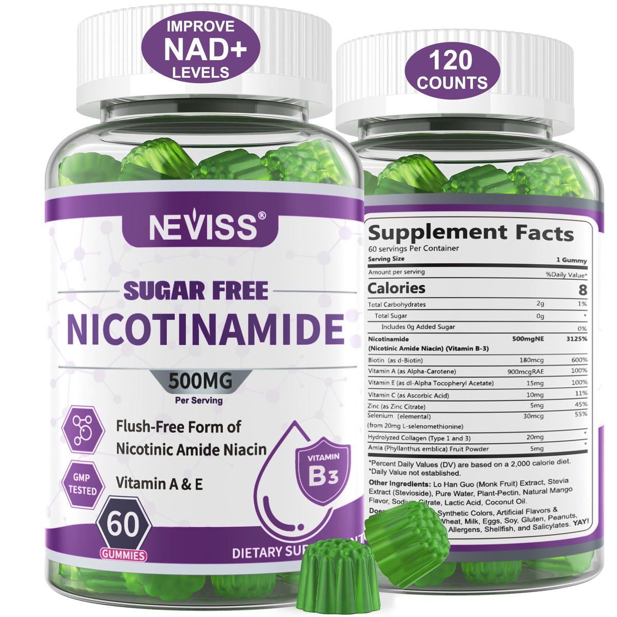 Gélules de Nicotinamide 500mg de NEVISS avec emballage frontale
