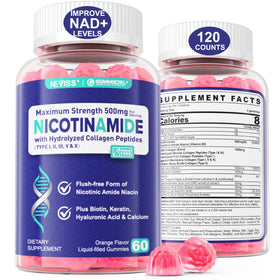 Gélules de Nicotinamide 500mg NEVISS, vue de face avec emballage