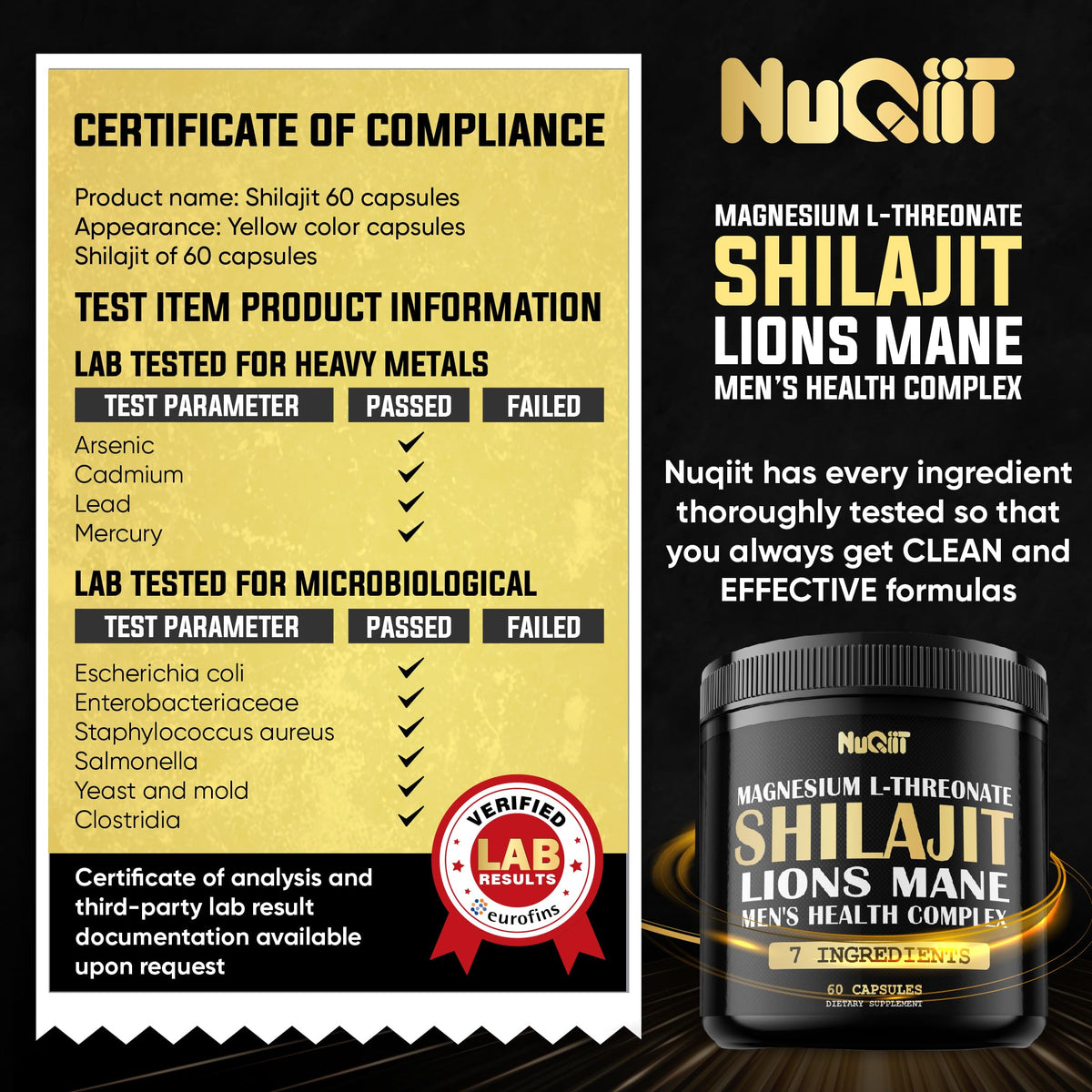 Gélules de NUQIIT Shilajit sur une table en bois