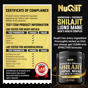 Gélules de NUQIIT Shilajit sur une table en bois