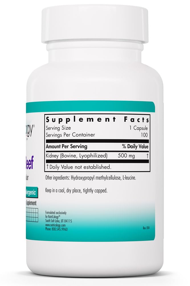 Gélules de NutriCology Rein Bovin 500 mg sur une surface blanche