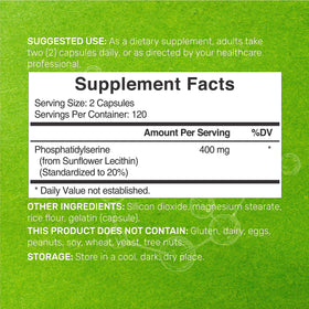 Gélules de phosphatidylsérine 400mg avec étiquette détaillée