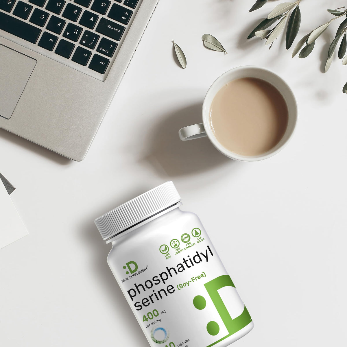 Gélules de phosphatidylsérine 400mg sur une table en bois