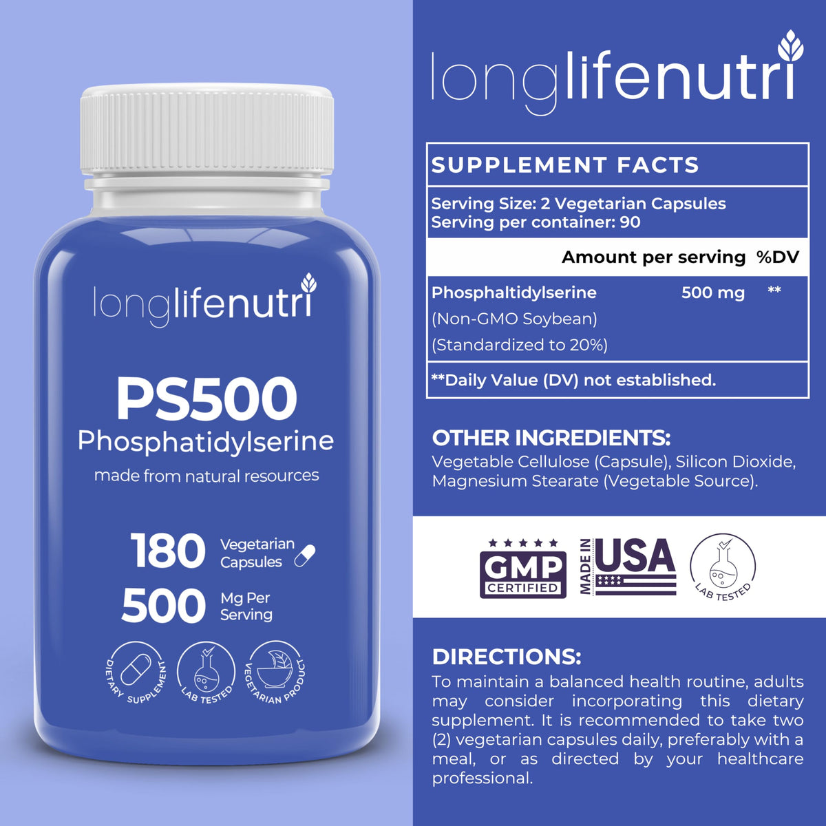 Gélules de Phosphatidylserine Pure 500mg sur une surface blanche