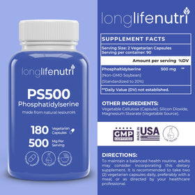 Gélules de Phosphatidylserine Pure 500mg sur une surface blanche