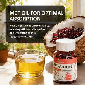 Gélules de PhytoVital Astaxanthin 12mg avec huile MCT sur une surface