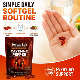 Gélules de poivre cayenne Sovexa Lab en main avec flacon
