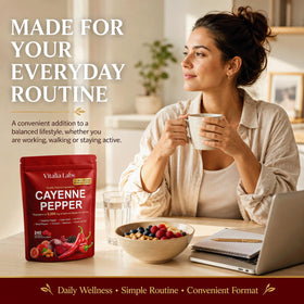 Gélules de poivre de cayenne Vitalia Labs, prise avec de l'eau