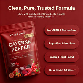 Gélules de poivre de cayenne Vitalia Labs sur une surface en bois