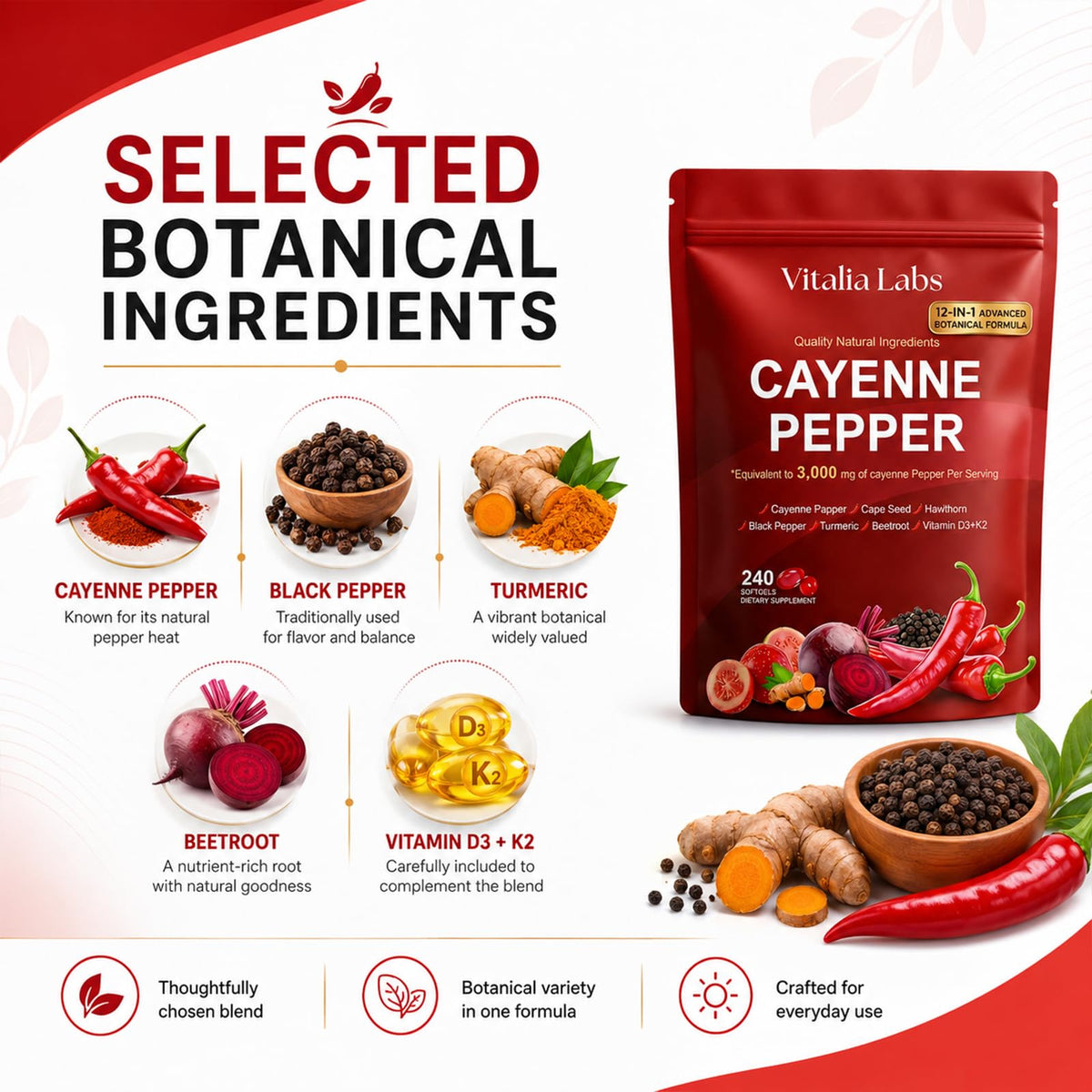 Gélules de poivre de cayenne Vitalia prêtes à être consommées