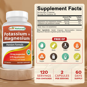 Gélules de potassium et magnésium Best Naturals sur fond blanc