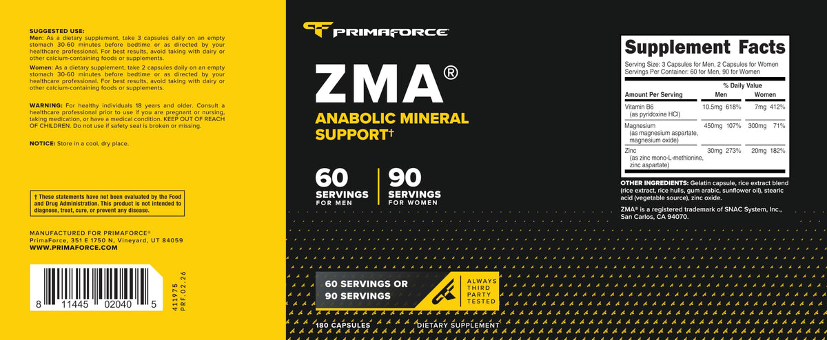 Gélules de Primaforce ZMA sur une table en bois