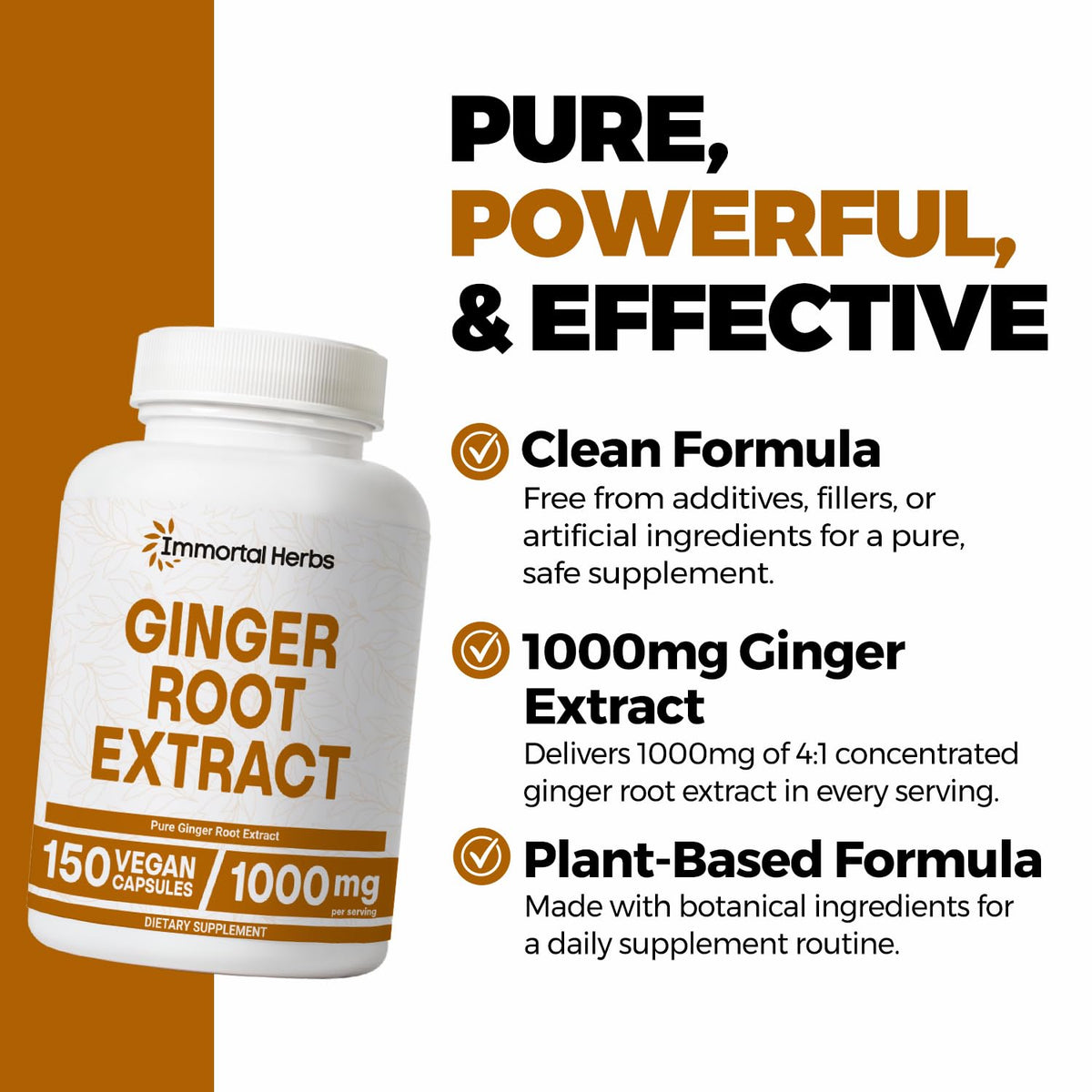 Gélules de racine de gingembre Immortal Herbs 1000mg sur une table