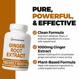 Gélules de racine de gingembre Immortal Herbs 1000mg sur une table