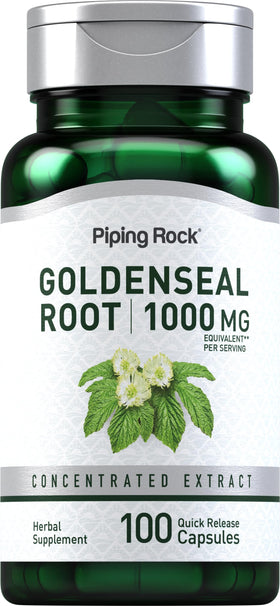 Gélules de racine de goldenseal Piping Rock, vue avant du flacon