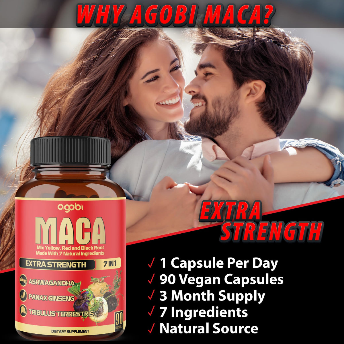 Gélules de racine de Maca Agobi ouvertes avec contenu