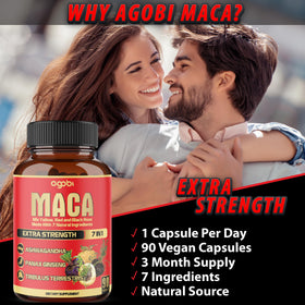Gélules de racine de Maca Agobi ouvertes avec contenu