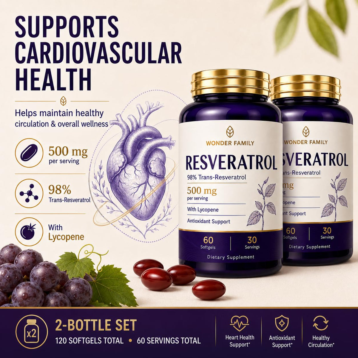 Gélules de resvératrol WONDER FAMILY 500mg dans un verre