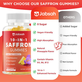 Gélules de safran Jabsah avec des fruits frais