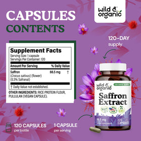 Gélules de safran Wild & Organic avec une gélule en gros plan