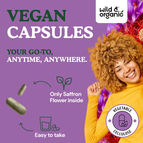 Gélules de safran Wild & Organic montrant la taille des gélules