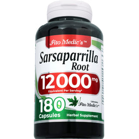 Gélules de Sarsaparilla FITO MEDIC'S sur une surface blanche avec étiquette visible