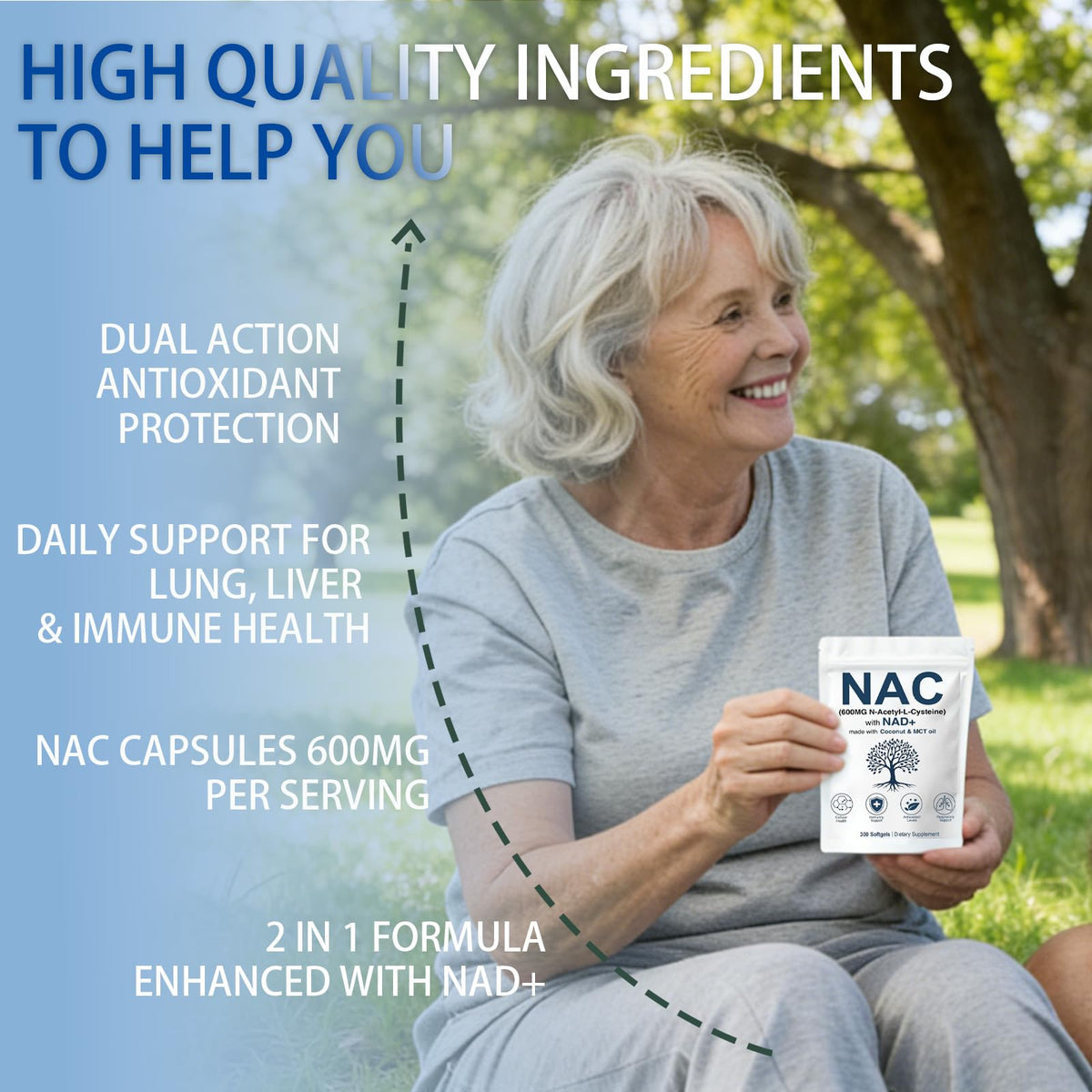 Gélules de SEAFLEX NAC 600mg sur un fond naturel