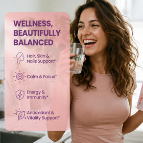 Gélules de Shumol Multivitamines Femmes avec un verre d'eau