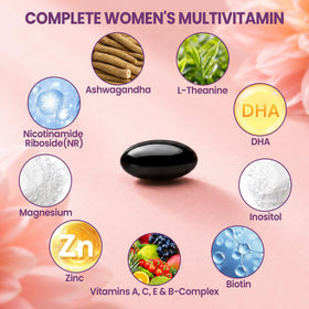 Gélules de Shumol Multivitamines Femmes sur une surface blanche