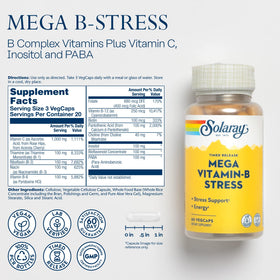 gélules de SOLARAY Mega Vitamin B-Stress sur fond blanc