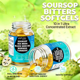Gélules de Soursop 10 en 1 AMENQ hHEALTH sur fond blanc