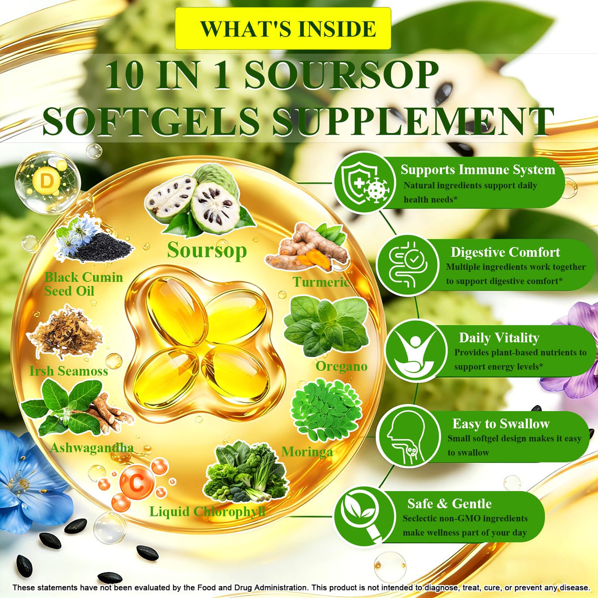 Gélules de Soursop 10 en 1 AMENQ hHEALTH, vue de près