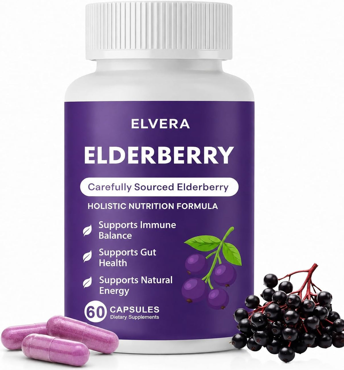 Gélules de Sureau ELVERA 1200mg vue de face avec étiquette