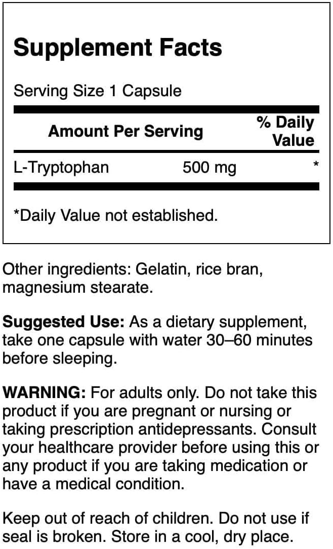 Gélules de Swanson L-Tryptophan, prise de vue rapprochée