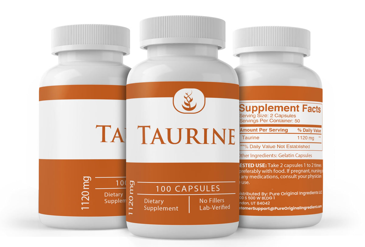 Gélules de Taurine PURE montrées en gros plan