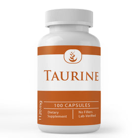 Gélules de Taurine PURE originales devant un fond blanc