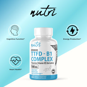 Gélules de Thiamine B1 Nature's Fusions sur une table