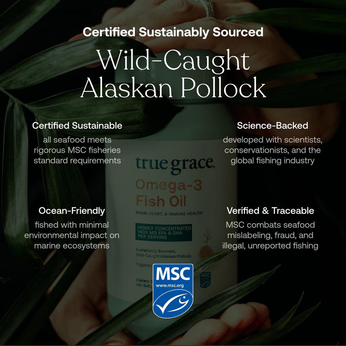 Gélules de True Grace Omega-3 dans la main