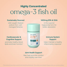 Gélules de True Grace Omega-3 sur une surface blanche