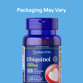 Gélules de Ubiquinol CoQ10 100mg de Puritan's Pride sur fond blanc
