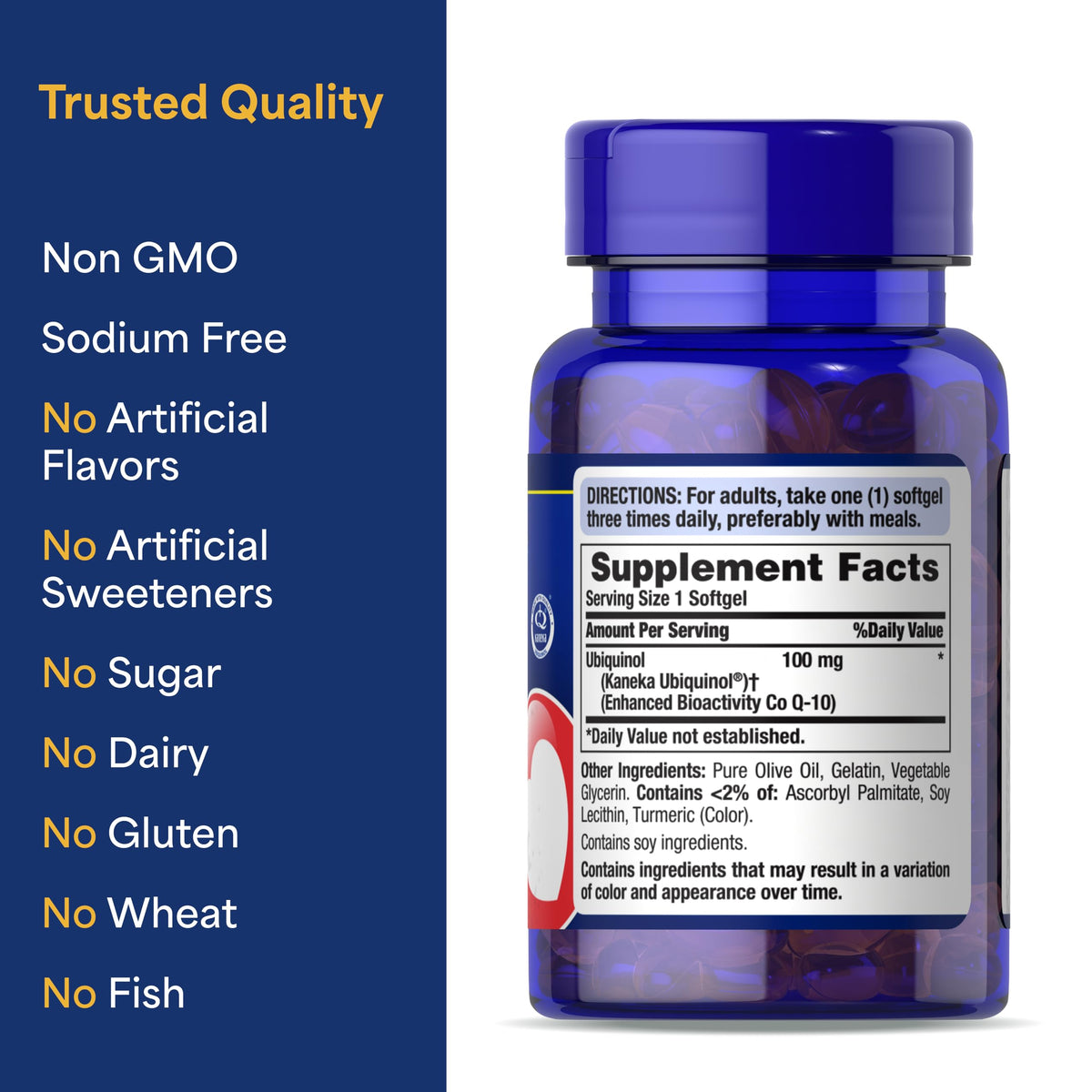 Gélules de Ubiquinol CoQ10 100mg de Puritan's Pride sur une table