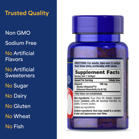Gélules de Ubiquinol CoQ10 100mg de Puritan's Pride sur une table