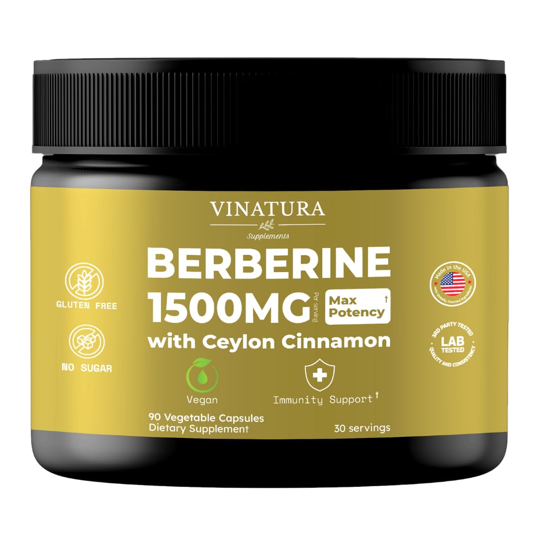 Gélules de VINATURA Berbérine 1500mg avec Cannelle de Ceylan, vue de face