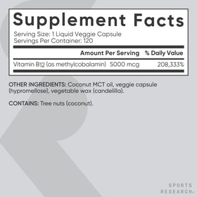 Gélules de Vitamine B12 Methylcobalamine avec informations nutritionnelles