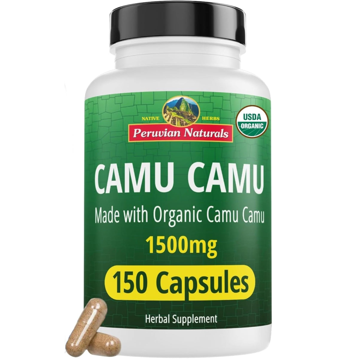 Gélules de vitamine C Camu Camu Peruvian Naturals en vue de face