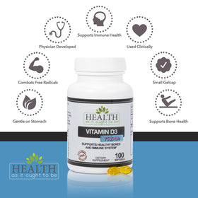 Gélules de Vitamine D3 188mcg Health As It Ought To Be sur fond blanc